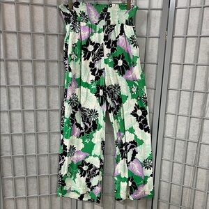 Maeve by Anthropologie Green and Purple Floral Wide-Leg Pants, Size XS